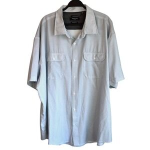 Kenneth Cole Mens 4X Blue White Stripe Short Sleeve Button Up Shirt Regular Fit